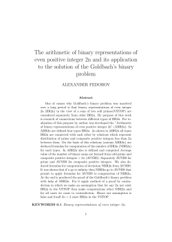 The arithmetic of binary representations of even positive integer 2n
