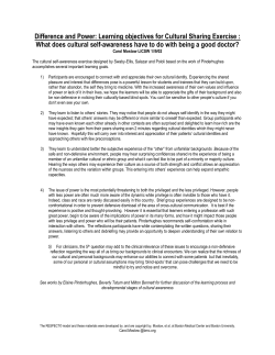 Difference and Power: Learning objectives for Cultural Sharing