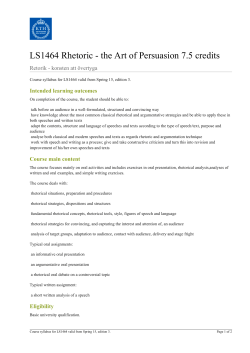 KTH | LS1464 Rhetoric - the Art of Persuasion 7.5 credits