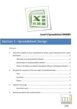 Section 1 &ndash;Spreadsheet Design