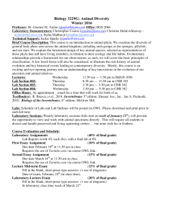 Biology 3229G: Animal Diversity Winter 2016