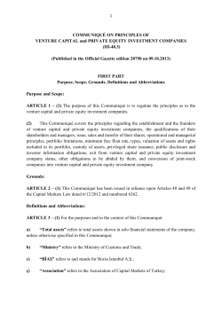 COMMUNIQU&Eacute; ON PRINCIPLES OF VENTURE CAPITAL and