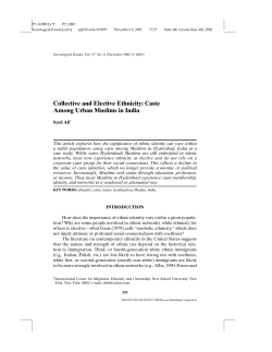 Collective and Elective Ethnicity: Caste Among Urban