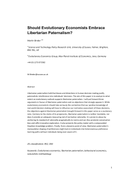 Should Evolutionary Economists Embrace Libertarian Paternalism?