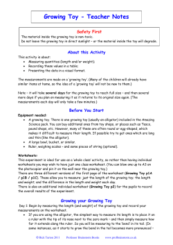 Growing Toy - Teacher Notes - Professor Brainstorm`s Science