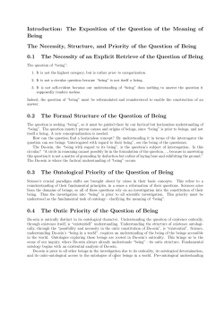 Introduction: The Exposition of the Question of the Meaning of Being