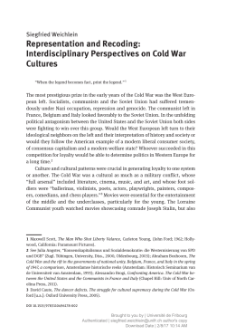 Interdisciplinary Perspectives on Cold War Cultures