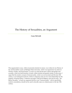 The History of Sexualities, an Argument