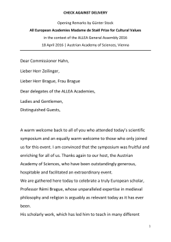 Dear Commissioner Hahn, Lieber Herr Zeilinger, Lieber Herr