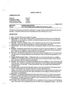 LEGACY HEALTH ADMINISTRATIVE Policy #: 500.201 Origination