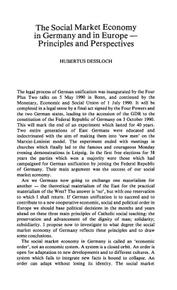 The Social Market Economy in Germany and in Europe