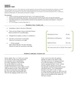 Mandatory lines 25 pts. Mandatory Soliloquies 50 pts