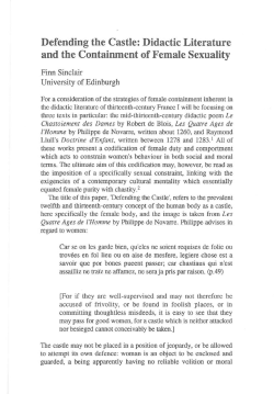 Finn Sinclair - `Defending the Castle: Didactic Literature and the