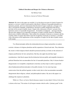1 Political Liberalism and Respect for Citizens as Reasoners By