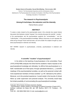 The research in Psychoanalysis: Among th technique, the extension