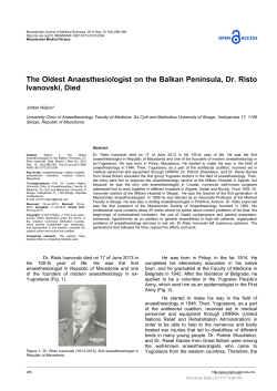 The Oldest Anaesthesiologist on the Balkan Peninsula, Dr. Risto