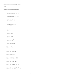 Review of Derivatives and Trig. Values