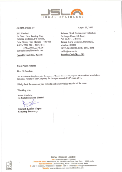 Press Release - Jindal Stainless Limited