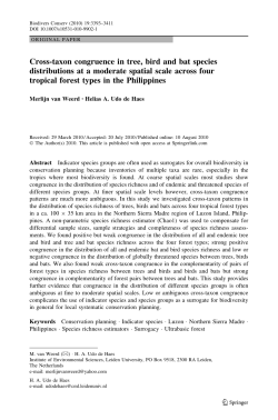 Cross-taxon congruence in tree, bird and bat species distributions at
