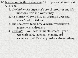 A. Niche 1. Definition-An organism`s use of resources and i