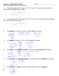 Geometry &ndash; Special Right Triangles Name Solve each problem