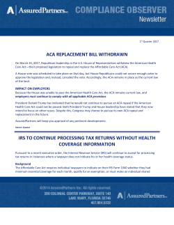 ACA REPLACEMENT BILL WITHDRAWN IRS TO CONTINUE
