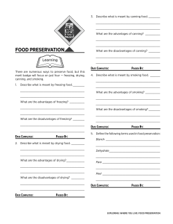 food preservation - Cadet Counselors