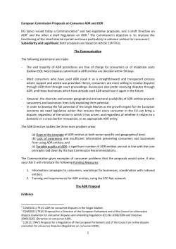 note on the European Commission`s proposals on Consumer ADR
