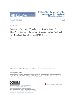 Armed Conflicts in South Asia 2011: The Promise and Threat of