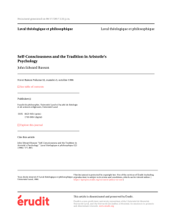 Self-Consciousness and the Tradition in Aristotle`s Psychology