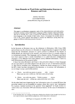 Some Remarks on Word Order and Information Structure in