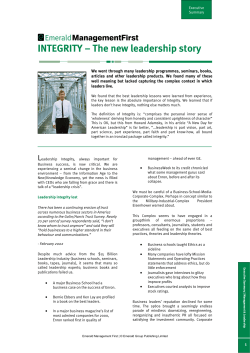 INTEGRITY &ndash; The new leadership story