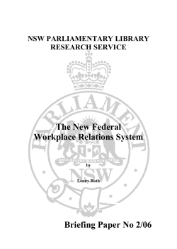The New Federal Workplace Relations System Briefing Paper No 2/06