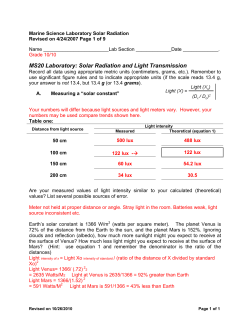 MS20 Laboratory: Solar Radiation and Light Transmission
