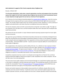 Joint statement in support of the French corporate duty of vigilance law