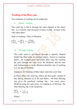 UNIT OPERATION Washing of the filter cake