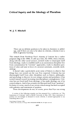 "Critical Inquiry" and the Ideology of Pluralism