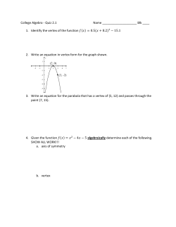 College Algebra - Quiz 2.1 Name Blk ____ 1. Identify the vertex of