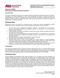ASU FACT SHEET Biohazardous Waste Handling Procedures
