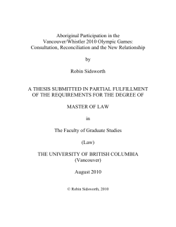 Aboriginal Participation in the Vancouver/Whistler 2010 Olympic