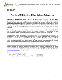 Amerigo`s MVC Receives Chile`s National Mining Award