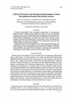 Cultural Characters and Serological Relationships of Some