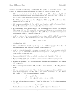 Exam III Re iew Sheet Math 4201 The third exam will be on Monday