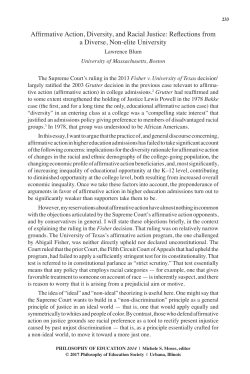 Affirmative Action, Diversity, and Racial Justice: Reflections from a