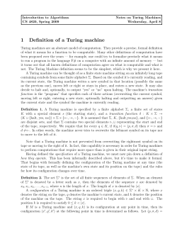 Lecture notes on Turing machines