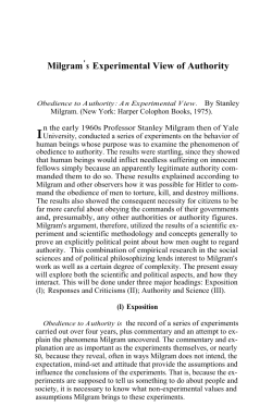 Milgram s Experimental View of Authority