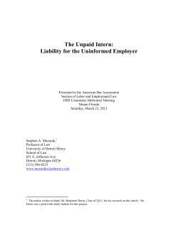 The Unpaid Intern: Liability for the Uninformed Employer