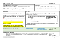 Date: August 15. 2016 School Day: 004 Learning Objectives