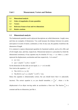 Unit 1 Measurement, Vectors and Motions 1.1 Dimensional analysis