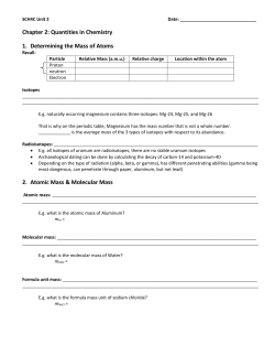 Chapter 2: Quantities in Chemistry 1. Determining the Mass of Atoms